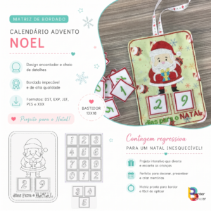 Bordado advento Noel feltro em feltro ITH com Papai Noel tema da imagem e números bastidor 13x18cm