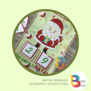Bordado advento Noel feltro em feltro ITH com Papai Noel tema da imagem e números bastidor 13x18cm