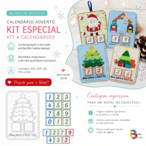 Bordado advento kit 2020 com 4 modelos ITH noel pinheiro bolas presentes e presépio em feltro