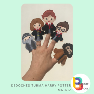 Dedoches bruxinhos bordado fãs em feltro com 5 personagens saga mágica bastidor 10x10cm
