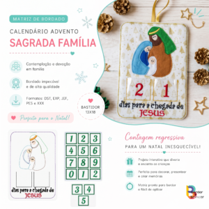 Matriz de bordado calendário advento sagrada família em feltro feito na bordadeira ITH