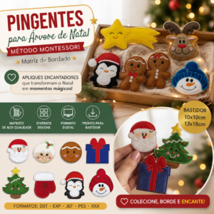 Pingente árvore natal montessori kit completo em feltro bordado com enfeites natalinos coloridos