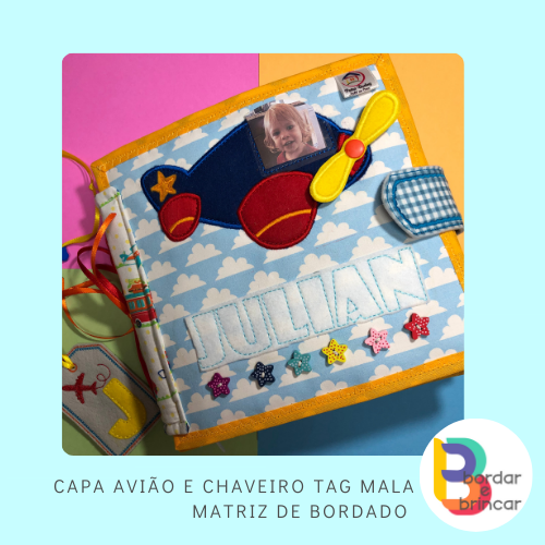 Avião e tag de mala atividade para livro sensorial – matriz de bordado